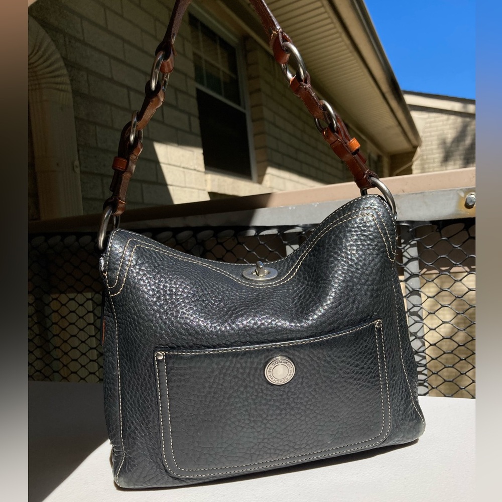 Vtg Coach Chelsea Turnlock Bag Black Pebbled Leather Fold Over Turn Lock Purse View 3